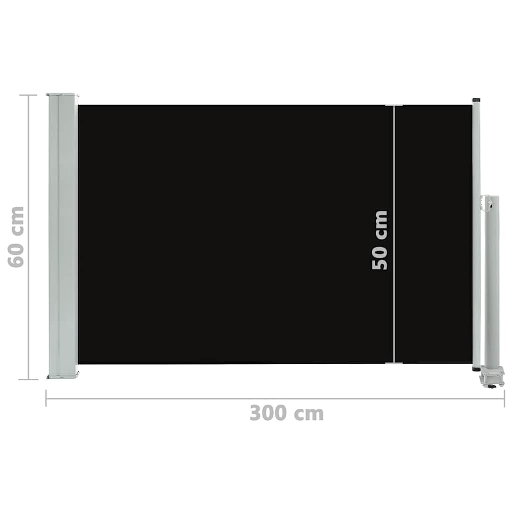 Zatahovací boční markýza / zástěna na terasu 60 x 300 cm černá