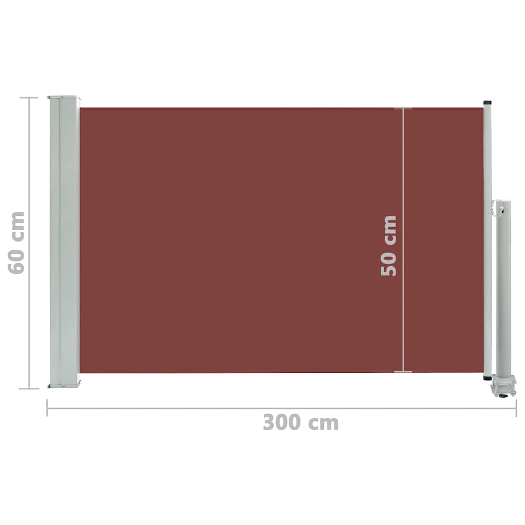 Zatahovací boční markýza / zástěna na terasu 60 x 300 cm hnědá