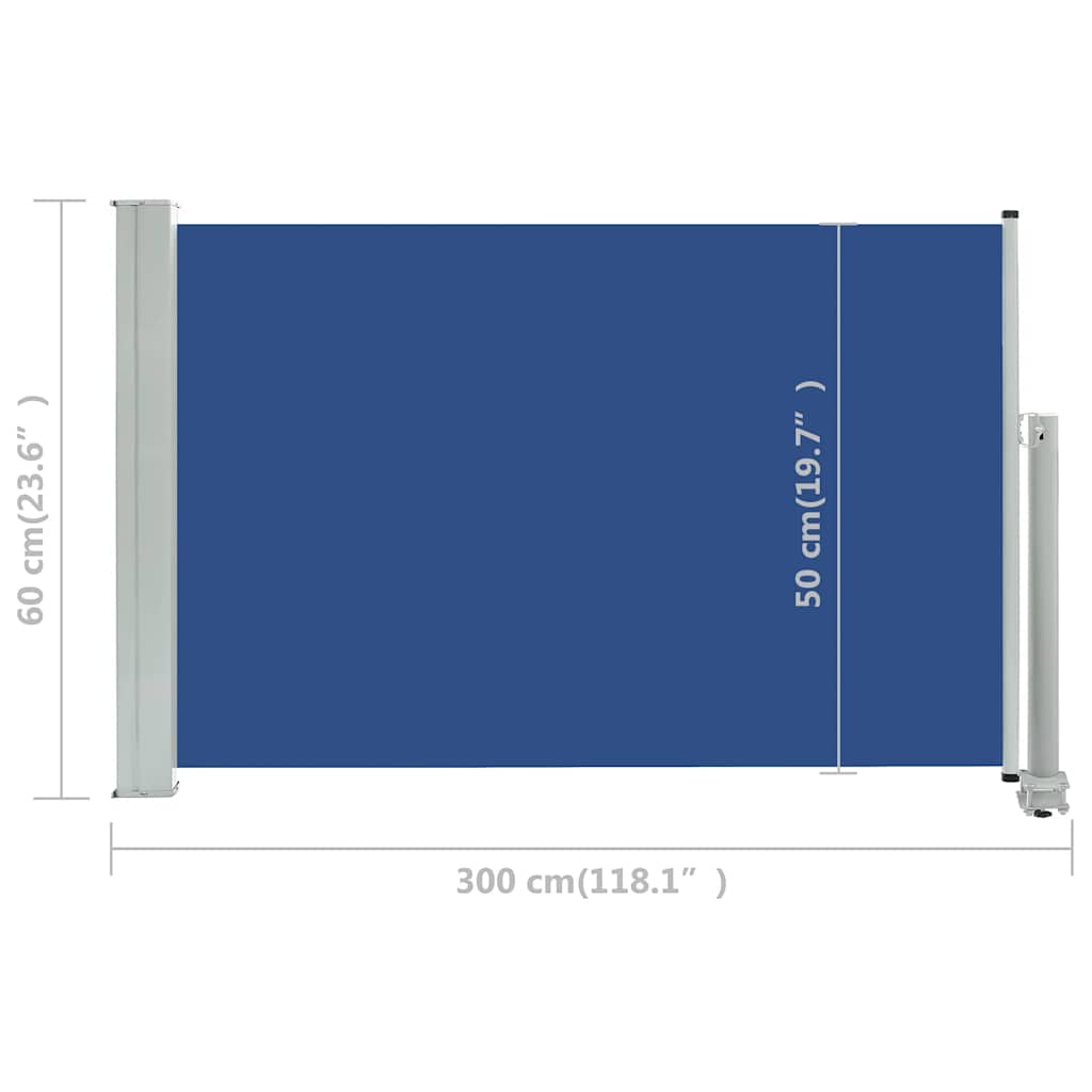 Zatahovací boční markýza / zástěna na terasu 60 x 300 cm modrá