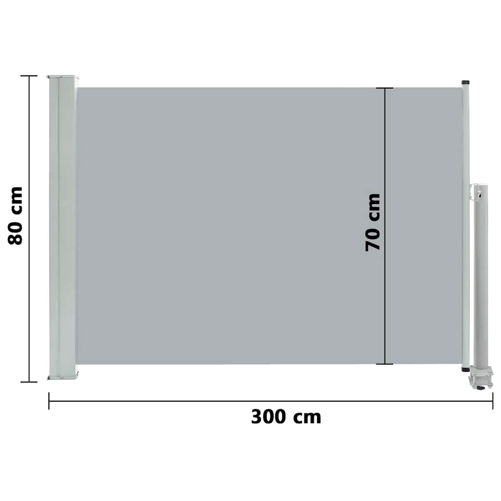Zatahovací boční markýza / zástěna na terasu 80 x 300 cm šedá