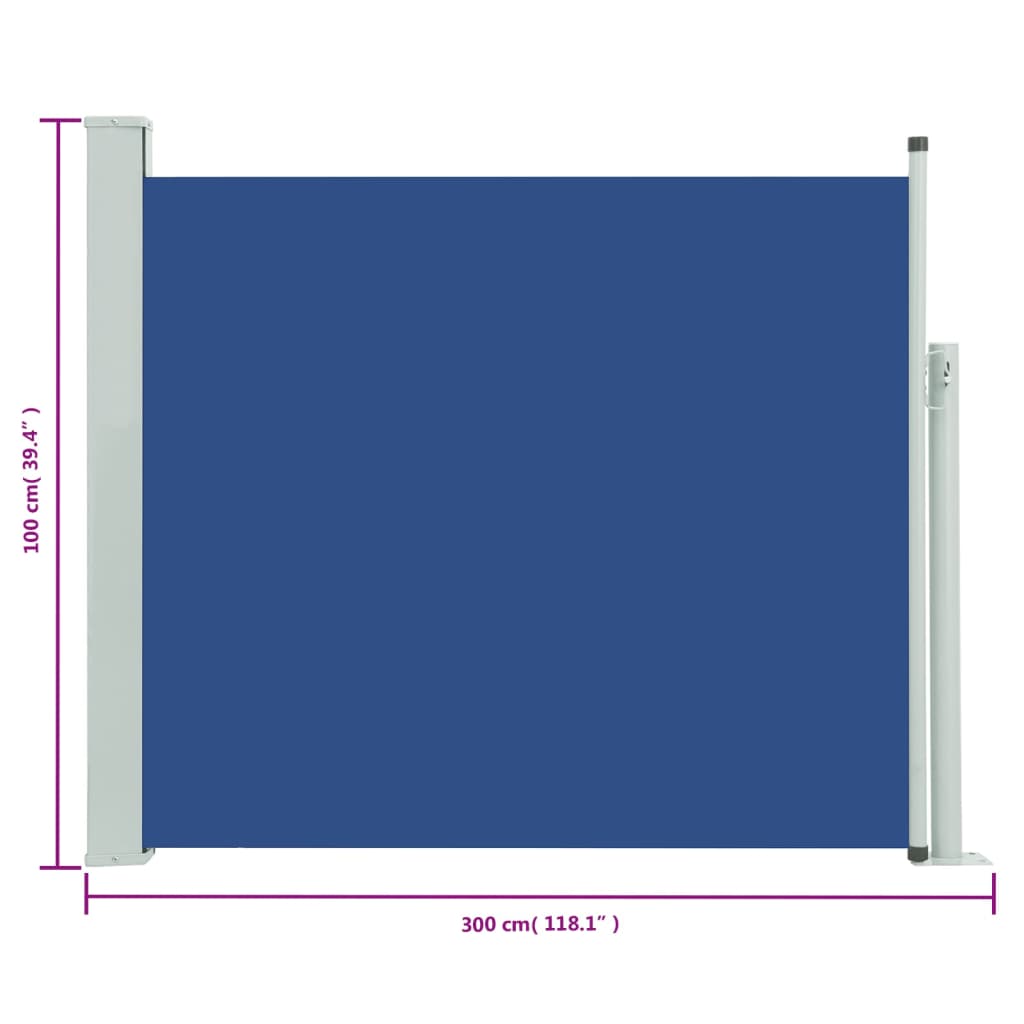 Zatahovací boční markýza / zástěna na terasu 100 x 300 cm modrá