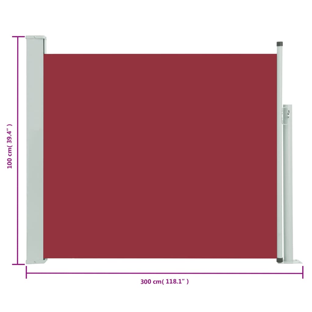 Zatahovací boční markýza / zástěna na terasu 100x300 cm červená