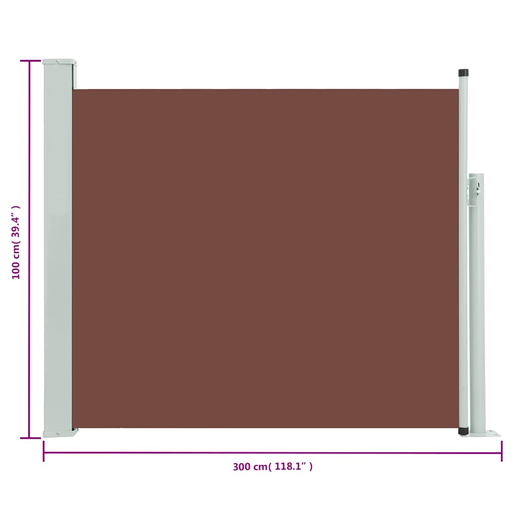 Zatahovací boční markýza / zástěna na terasu 100 x 300 cm hnědá