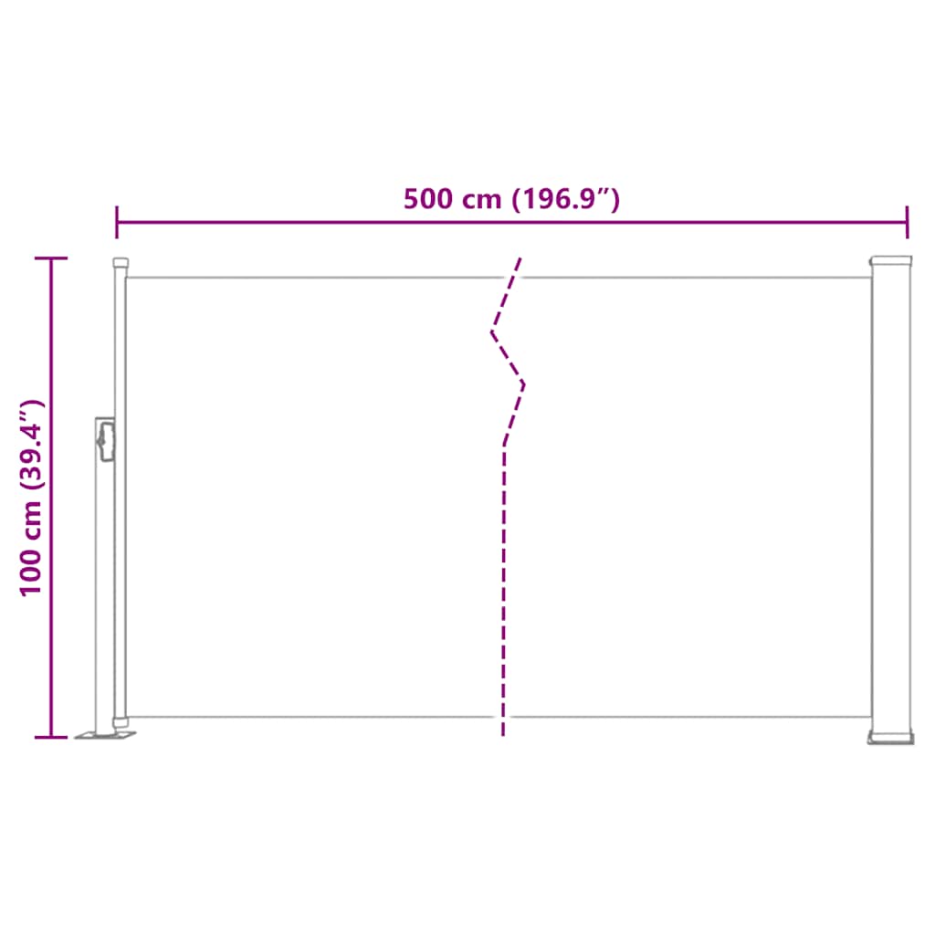 Zatahovací boční markýza/zástěna na terasu 100 x 500 cm krémová