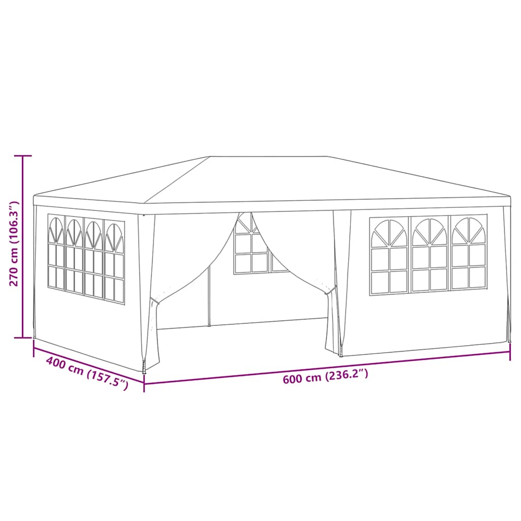 Profesionální party stan s bočnicemi 4 x 6 m modrý 90 g/m²