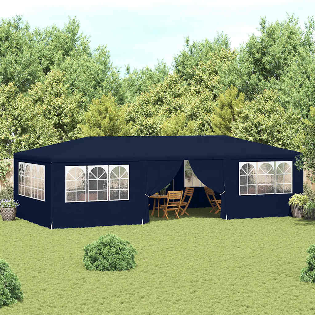 Profesionální party stan s bočnicemi 4 x 9 m modrý 90 g/m²