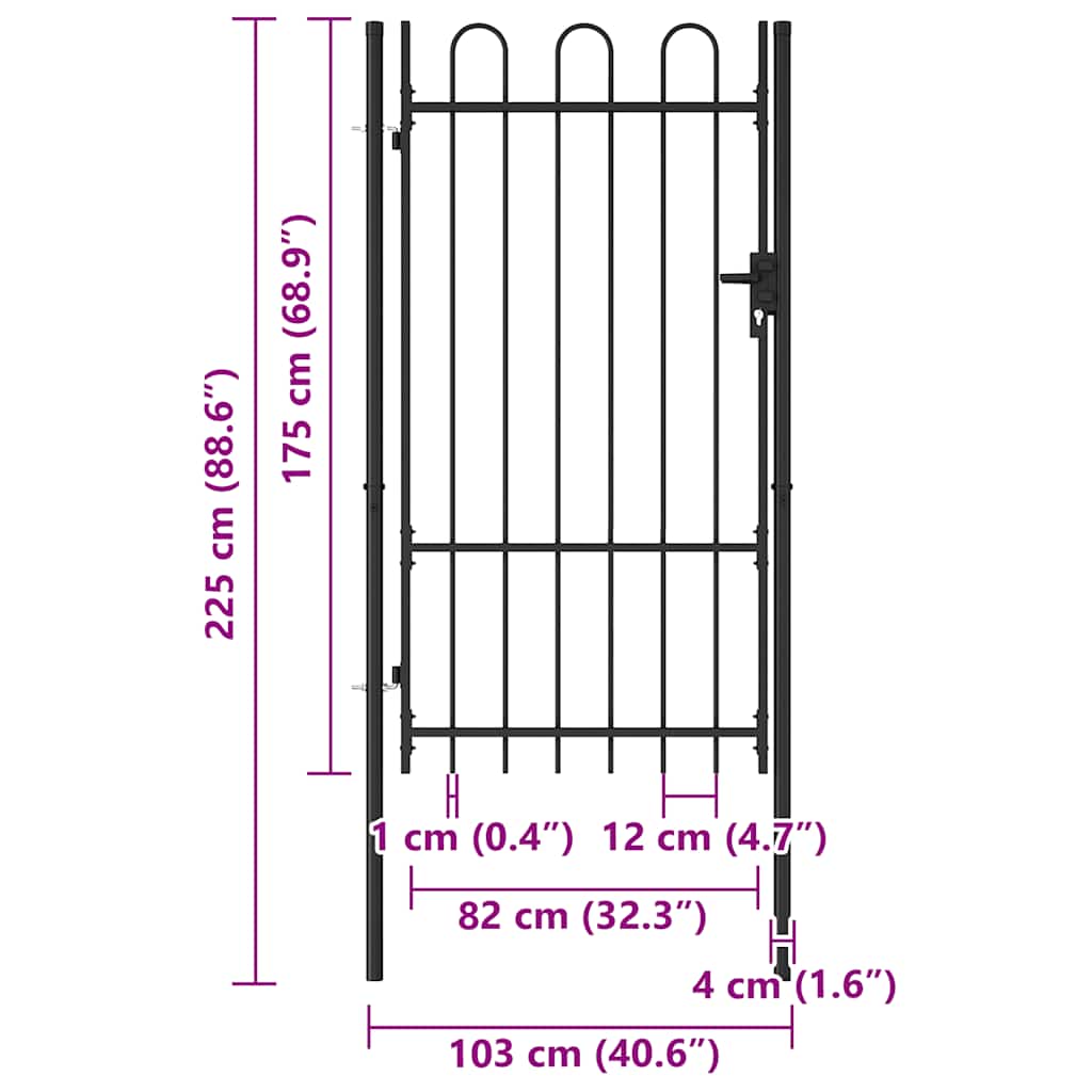 Zahradní branka s obloukem ocelová 1 x 1,75 m černá