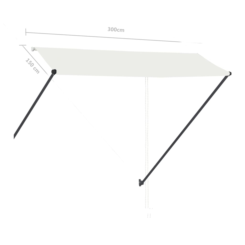 Zatahovací markýza s LED světlem 300 x 150 cm krémová