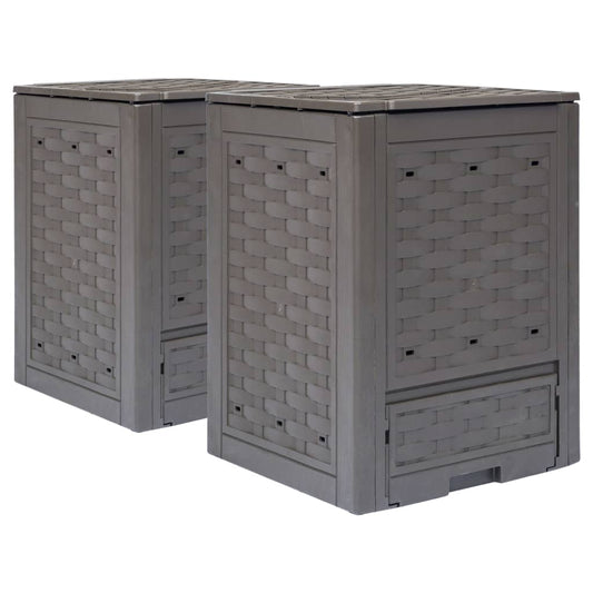 Zahradní kompostéry 2 ks hnědé 60x60x83 cm 600 l plast ratan