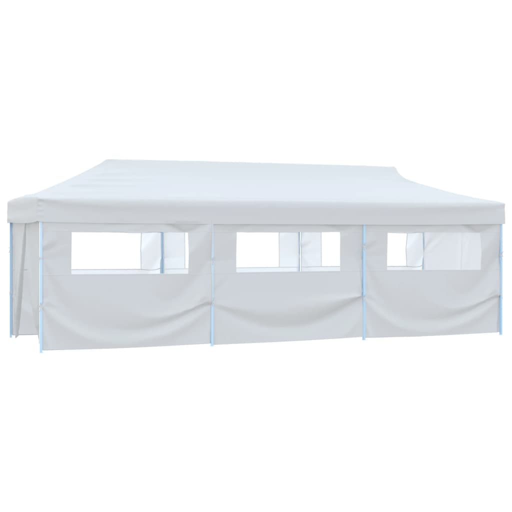 Skládací nůžkový stan s 8 bočními stěnami 3 x 9 m bílý