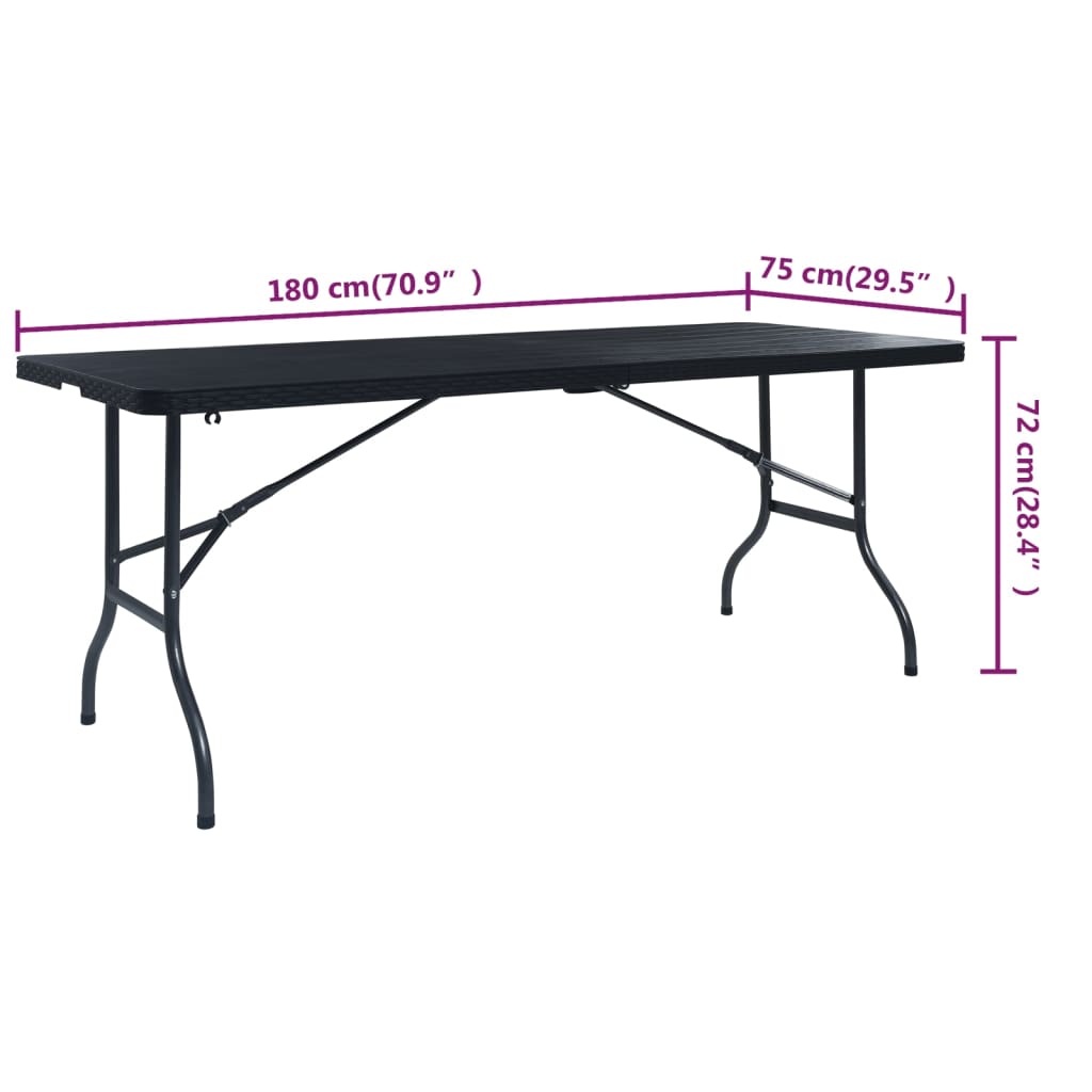 Skládací zahradní stůl černý 180x75x72 cm HDPE imatace ratan