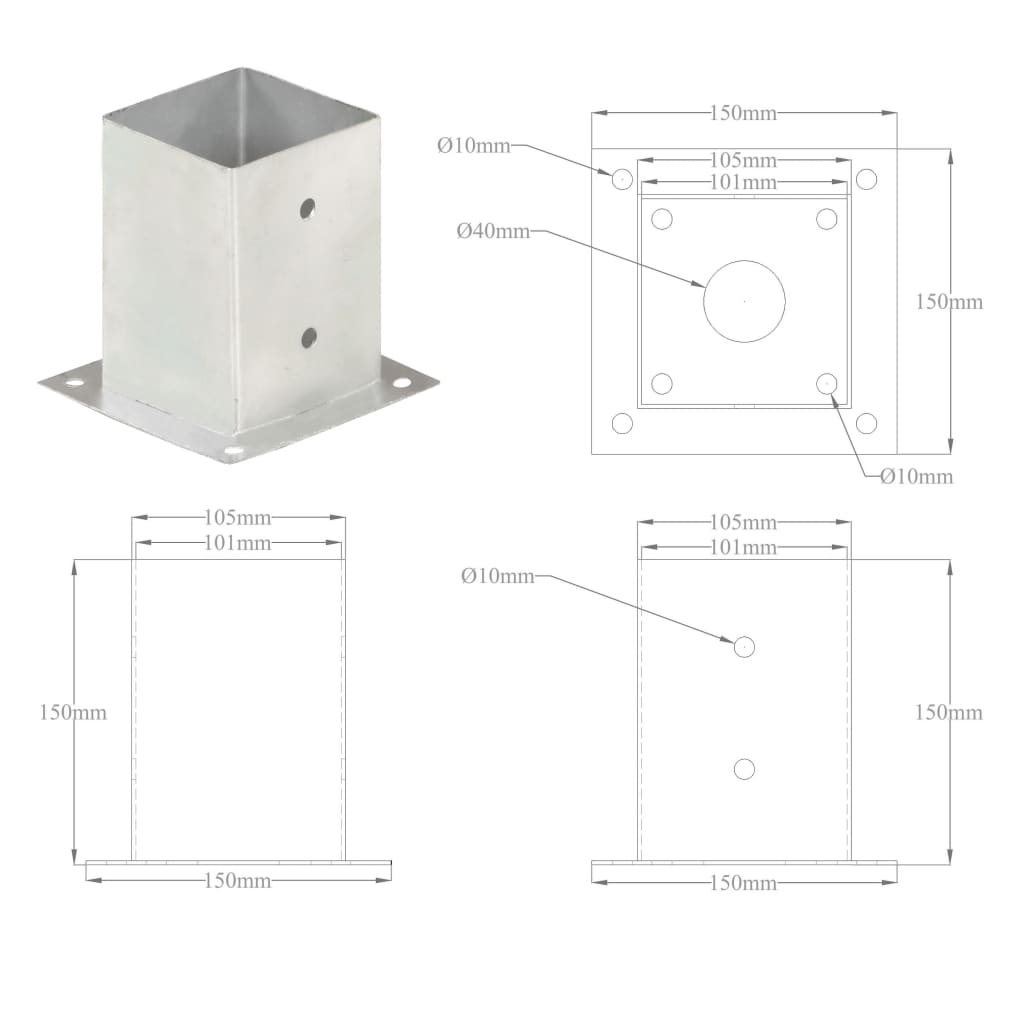 Patka na sloupek 4 ks pozinkovaný kov 101 mm