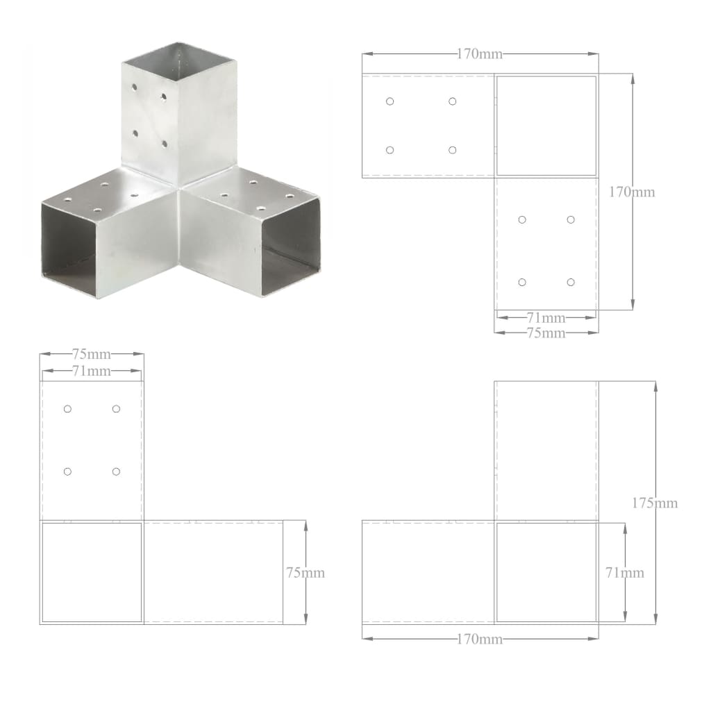 Trámová spojka ve tvaru Y pozinkovaný kov 71 x 71 mm