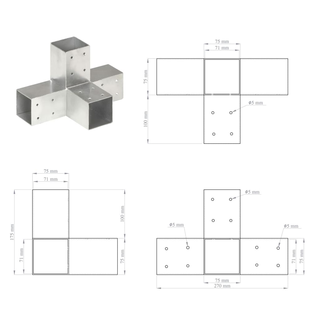 Trámová spojka 4 ks ve tvaru X pozinkovaný kov 71 x 71 mm