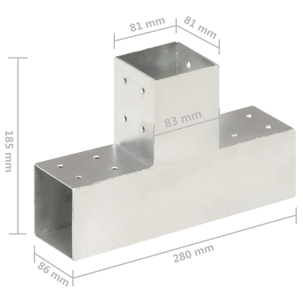 Trámová spojka 4 ks ve tvaru T pozinkovaný kov 81 x 81 mm