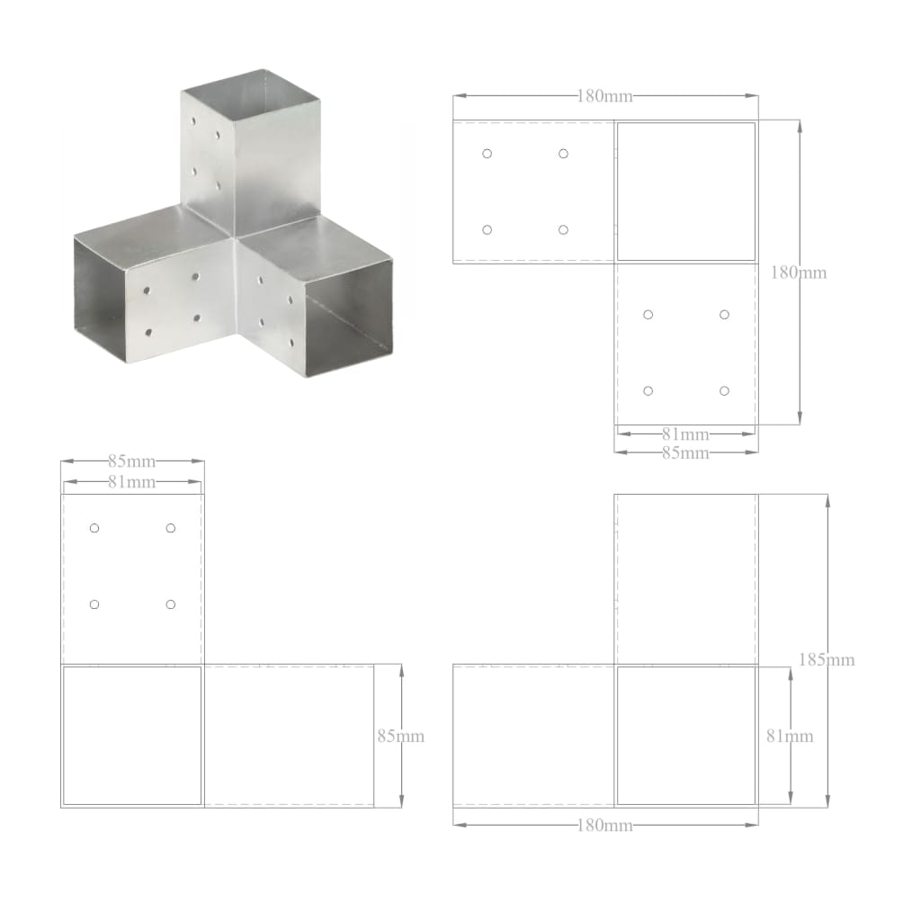 Trámová spojka 4 ks ve tvaru Y pozinkovaný kov 81 x 81 mm