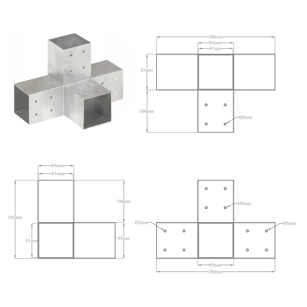 Trámová spojka tvaru X pozinkovaný kov 81 x 81 mm