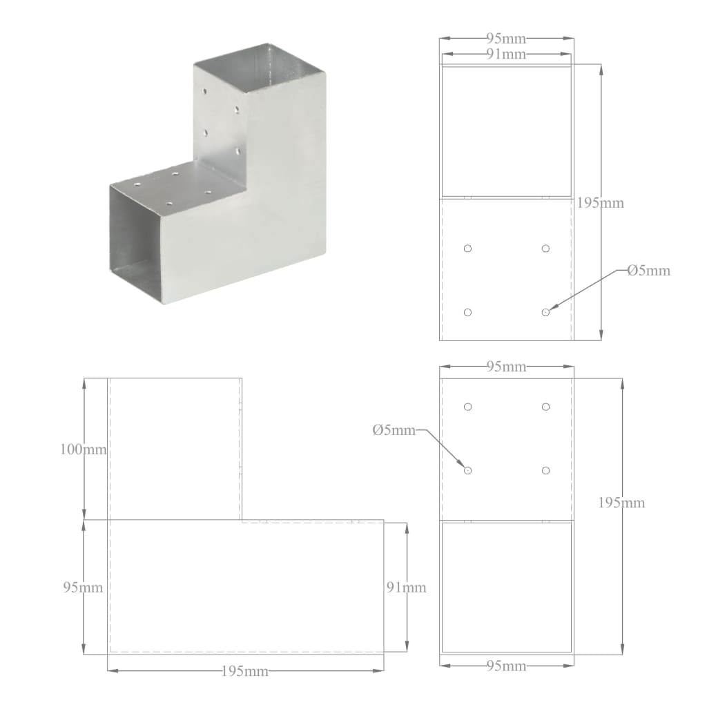 Trámová spojka ve tvaru L pozinkovaný kov 91 x 91 mm
