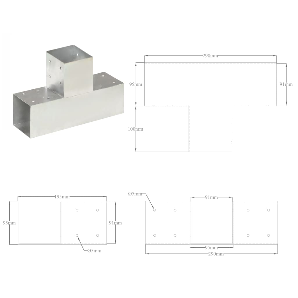 Trámová spojka 4 ks ve tvaru T pozinkovaný kov 91 x 91 mm