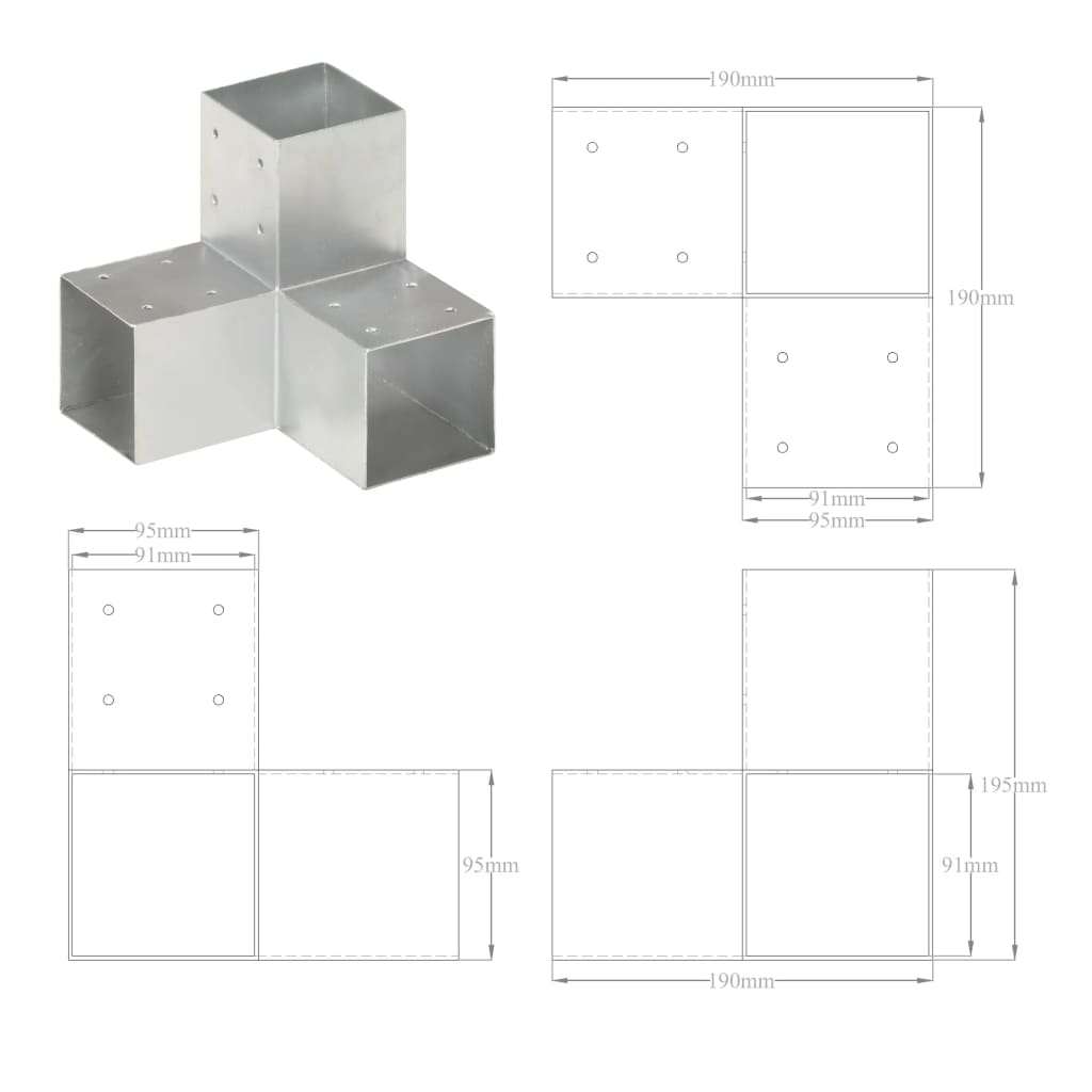 Trámová spojka ve tvaru Y pozinkovaný kov 91 x 91 mm