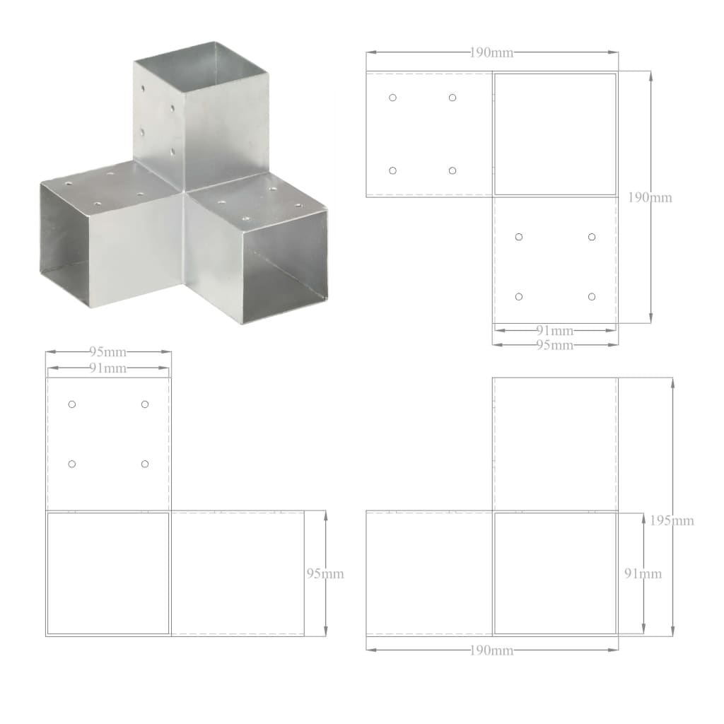 Trámová spojka 4 ks ve tvaru Y pozinkovaný kov 91 x 91 mm