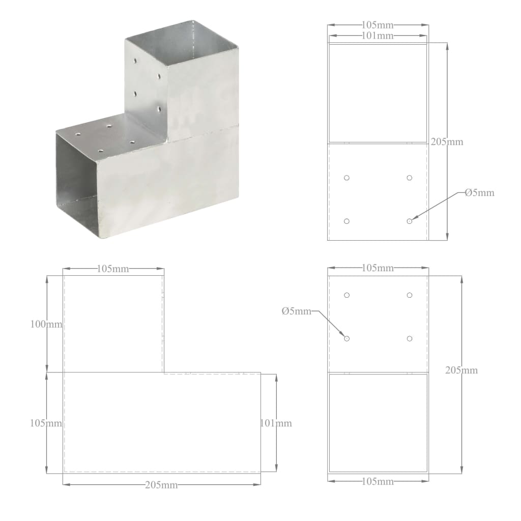 Trámová spojka ve tvaru L pozinkovaný kov 101 x 101 mm