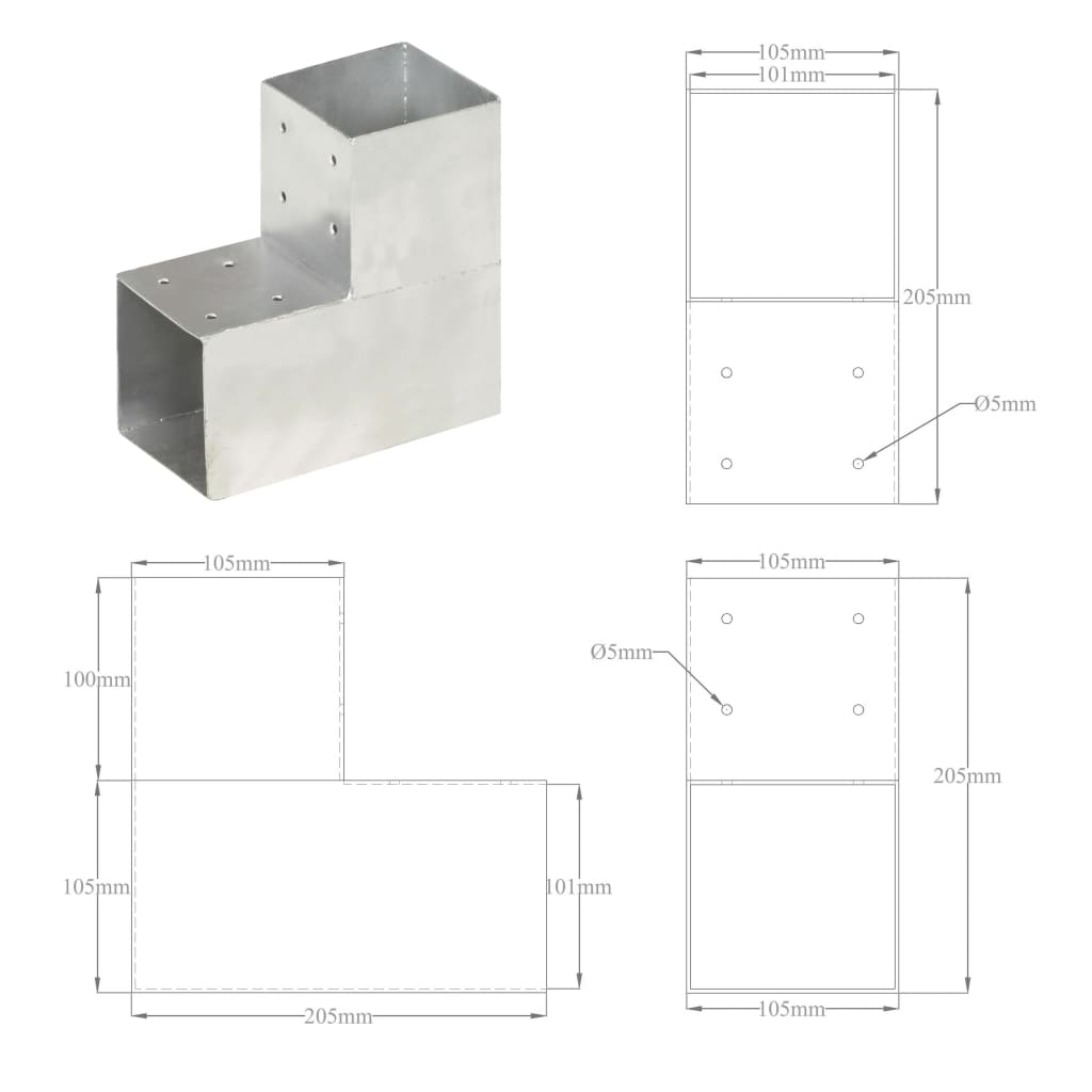 Trámová spojka 4 ks ve tvaru L pozinkovaný kov 101 x 101 mm