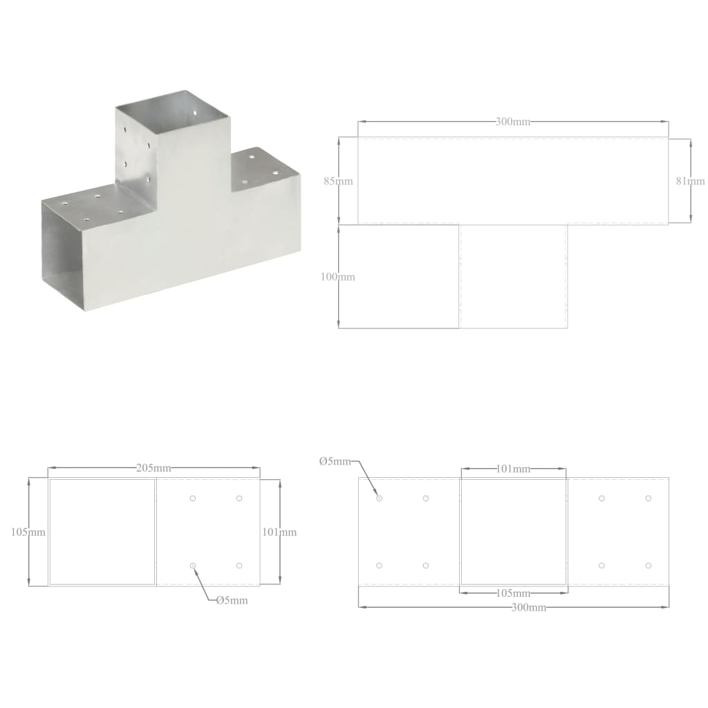 Trámová spojka ve tvaru T pozinkovaný kov 101 x 101 mm