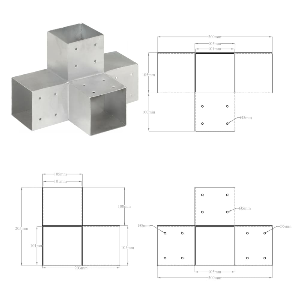 Trámová spojka 4 ks ve tvaru X pozinkovaný kov 101 x 101 mm