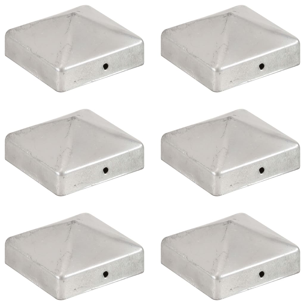 Krytky na plotové sloupky stříška 6 ks pozinkovaný kov 71x71 mm