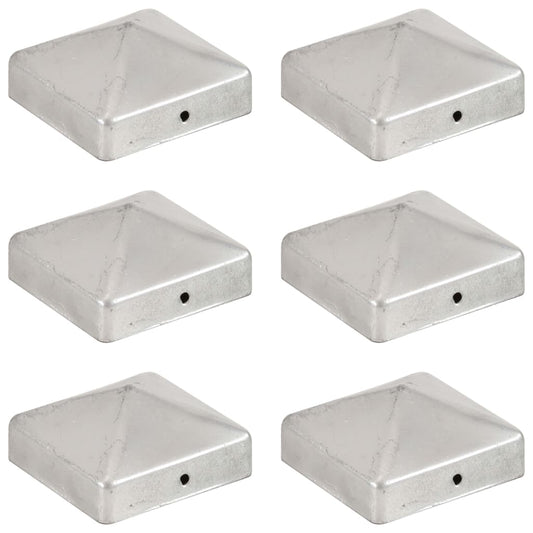 Krytky na plotové sloupky stříška 6 ks pozinkovaný kov 71x71 mm