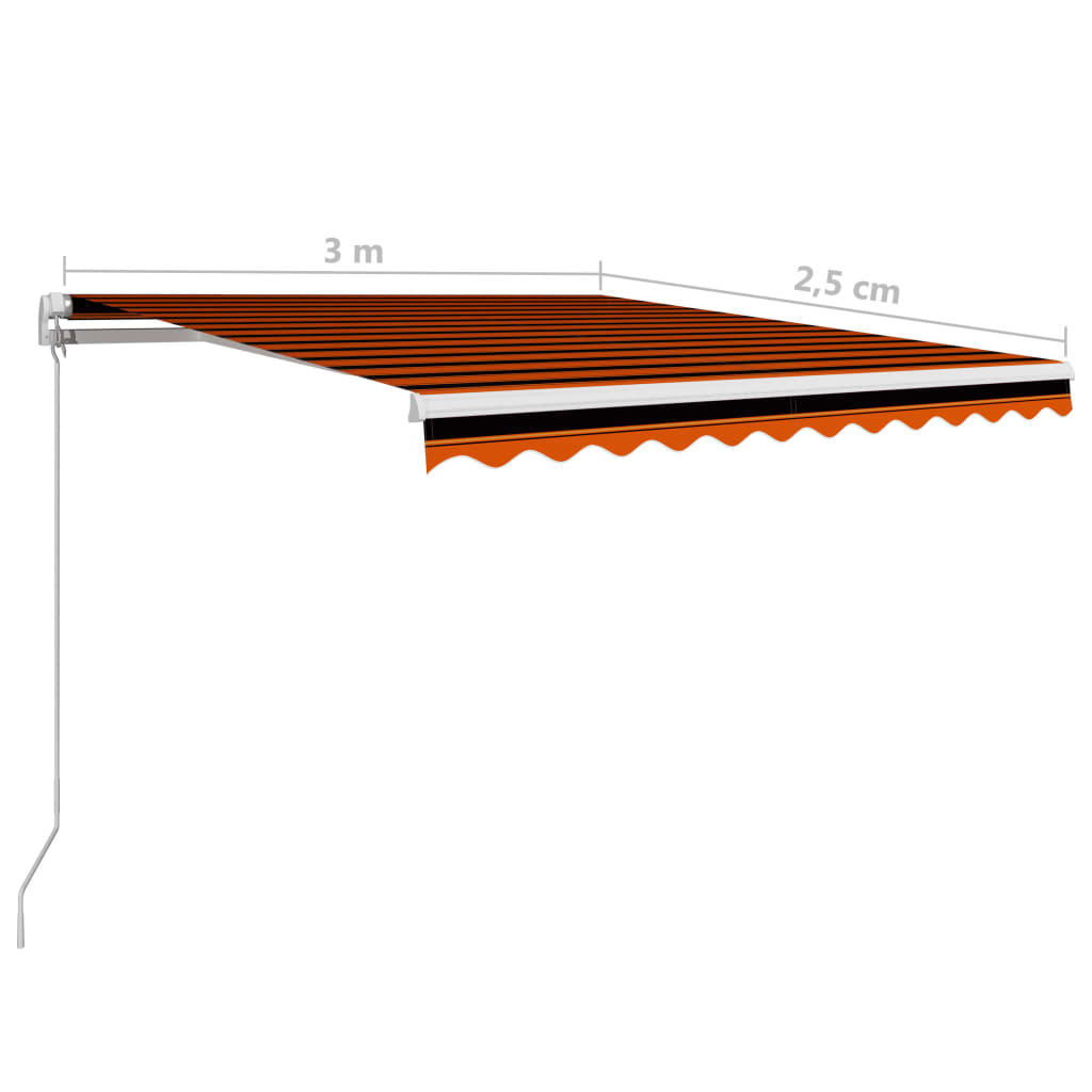 Ručně zatahovací markýza 300 x 250 cm oranžovo-hnědá