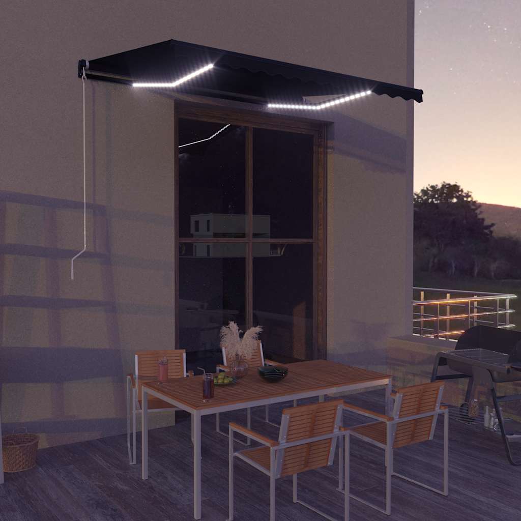 Ručně zatahovací markýza s LED světlem 350 x 250 cm antracitová