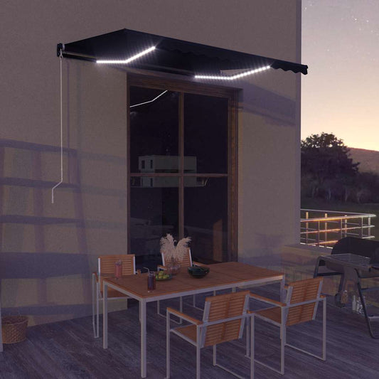 Ručně zatahovací markýza s LED světlem 350 x 250 cm antracitová