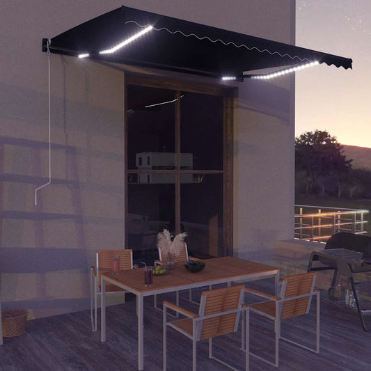 Ručně zatahovací markýza s LED světlem 450 x 300 cm antracitová