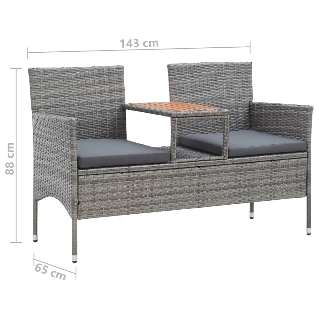 2místná zahradní lavice s čajovým stolkem 143 cm polyratan šedá