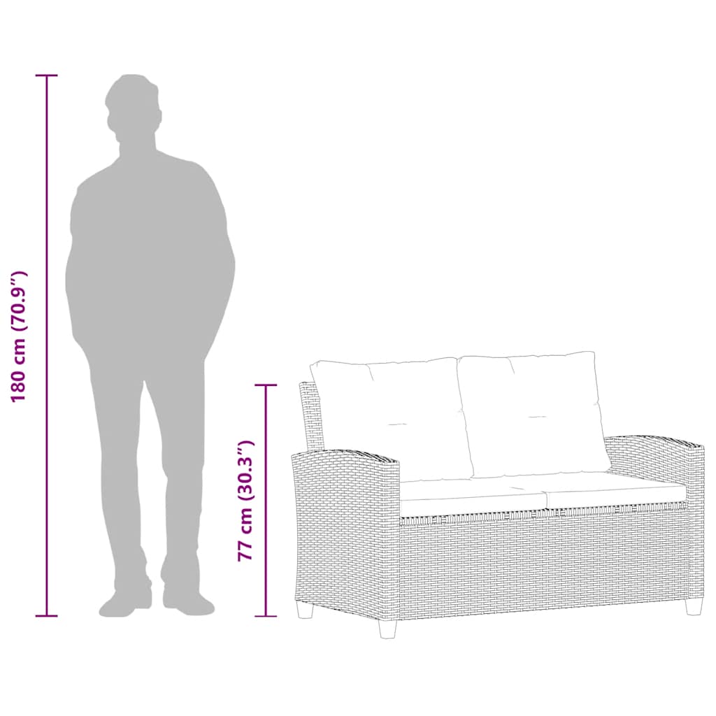 2místná zahradní pohovka s poduškami černá 124 cm polyratan