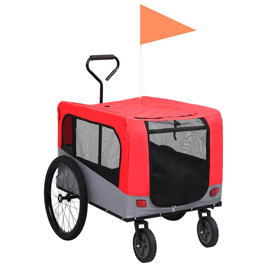 Vozík pro psa za kolo a na běhání 2 v 1 červený a šedý