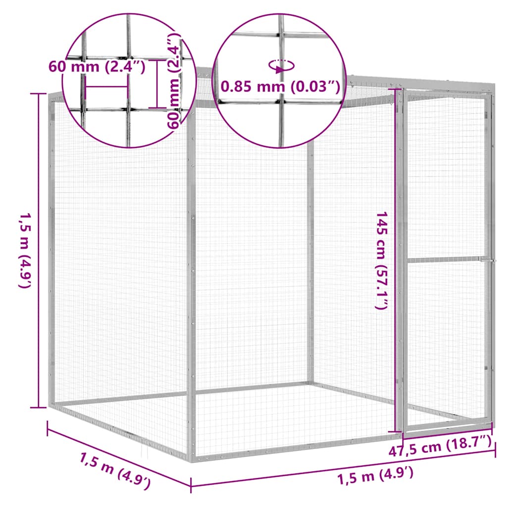 Klec pro kočky 1,5 x 1,5 x 1,5 m pozinkovaná ocel