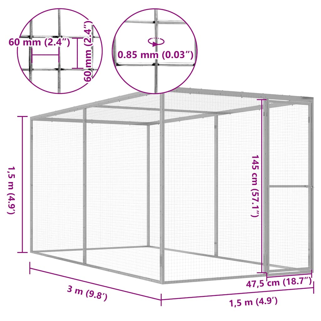 Klec pro kočky 3 x 1,5 x 1,5 m pozinkovaná ocel