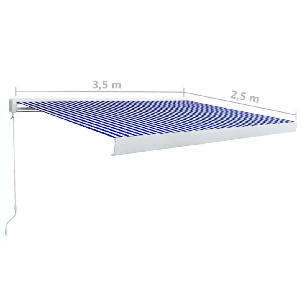 Kazetová markýza na ruční ovládání 350 x 250 cm modro-bílá