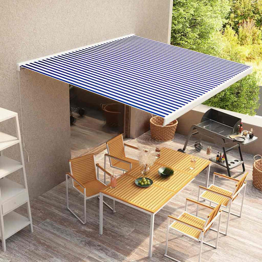 Kazetová markýza na ruční ovládání 350 x 250 cm modro-bílá