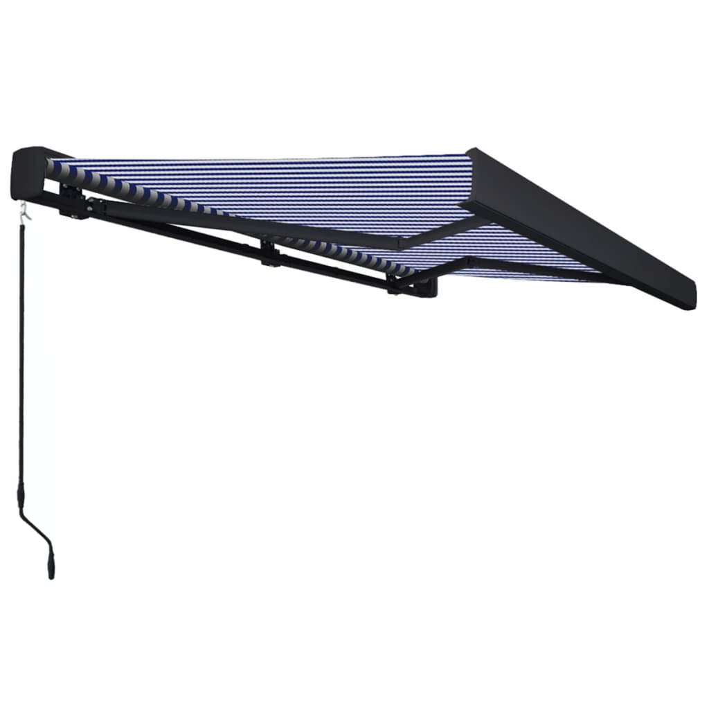 Kazetová markýza na ruční ovládání 350 x 250 cm modro-bílá