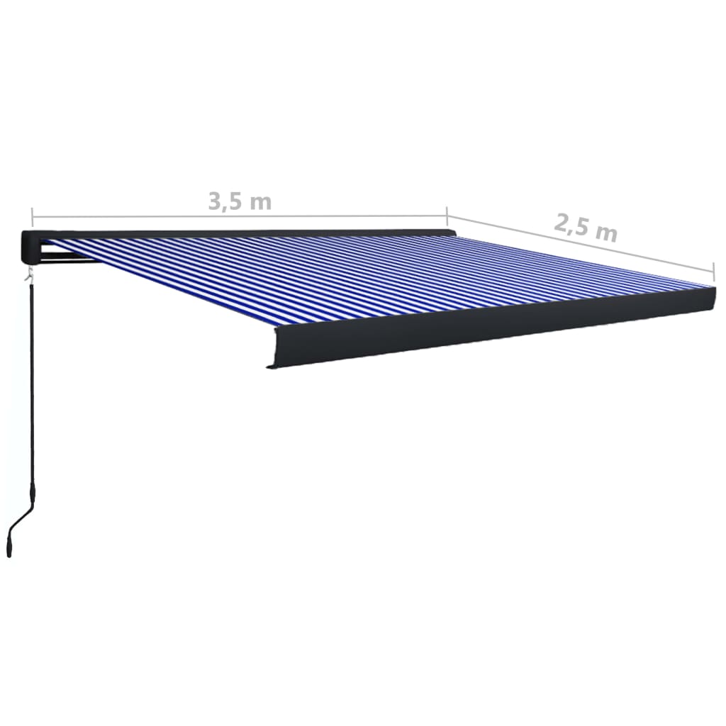 Kazetová markýza na ruční ovládání 350 x 250 cm modro-bílá