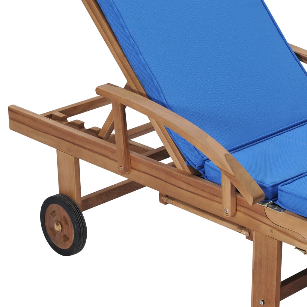 Zahradní lehátka s poduškami 2 ks masivní teak modrá