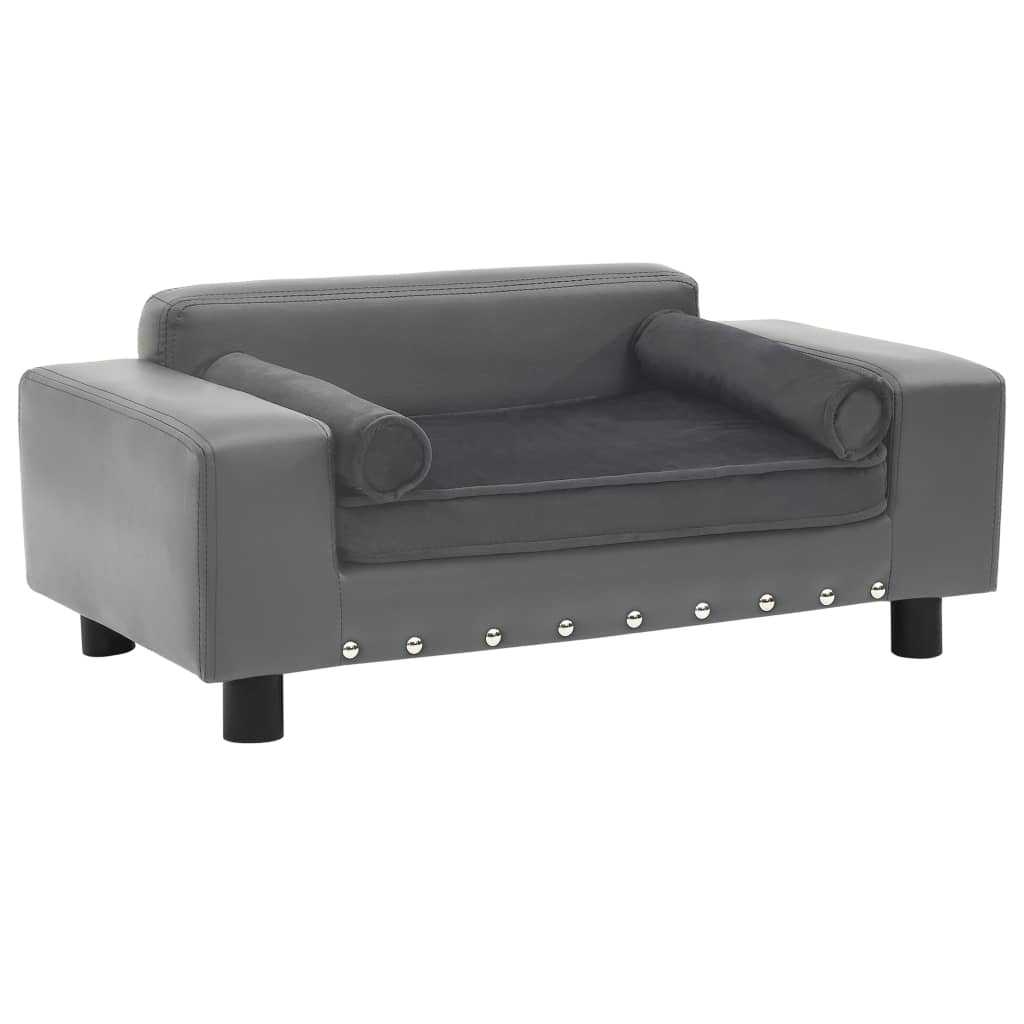 Pohovka pro psy šedá 81 x 43 x 31 cm plyš a umělá kůže