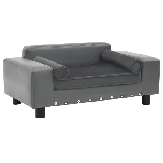 Pohovka pro psy šedá 81 x 43 x 31 cm plyš a umělá kůže