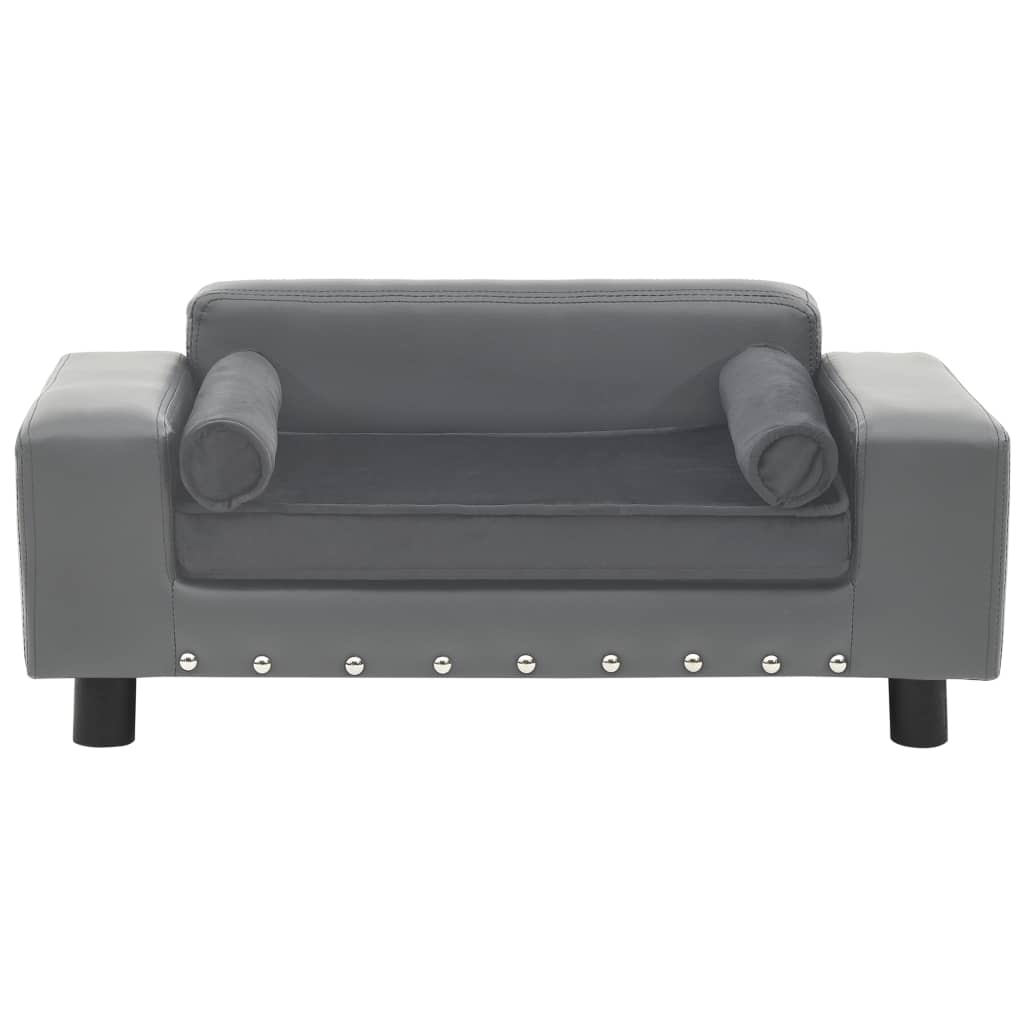 Pohovka pro psy šedá 81 x 43 x 31 cm plyš a umělá kůže