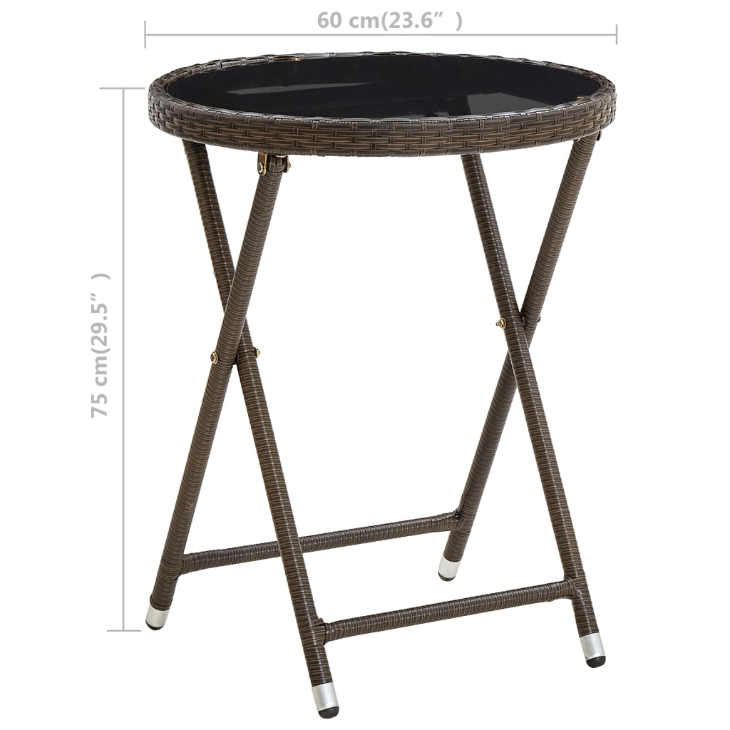 Čajový stolek hnědý 60 cm polyratan a tvrzené sklo