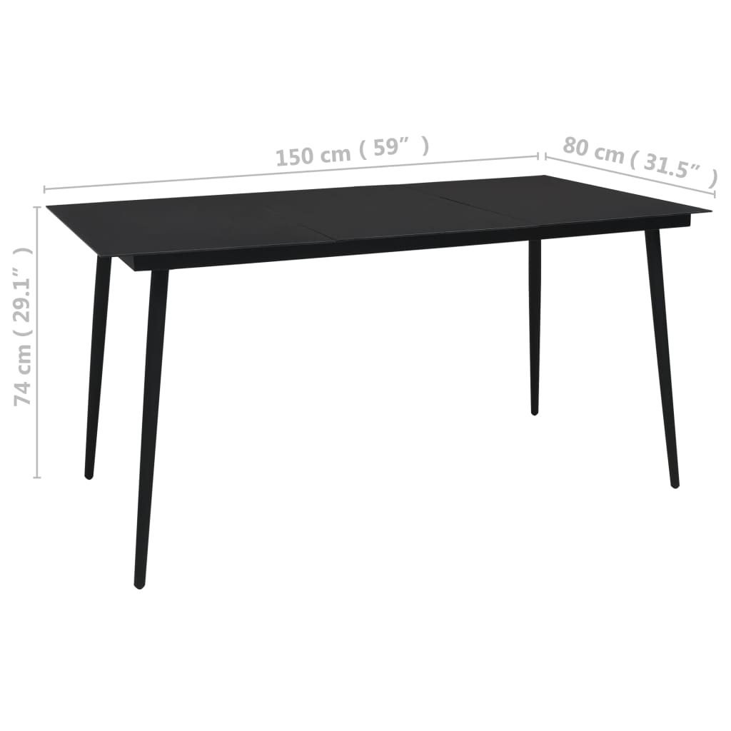 Zahradní jídelní stůl černý 150 x 80 x 74 cm ocel a sklo
